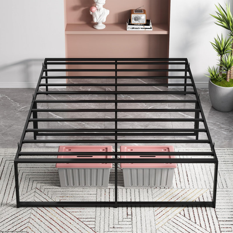 Structure de lit plateforme pleine grandeur en métal, 14 pouces avec support en acier 3-en-1, aucun sommier nécessaire