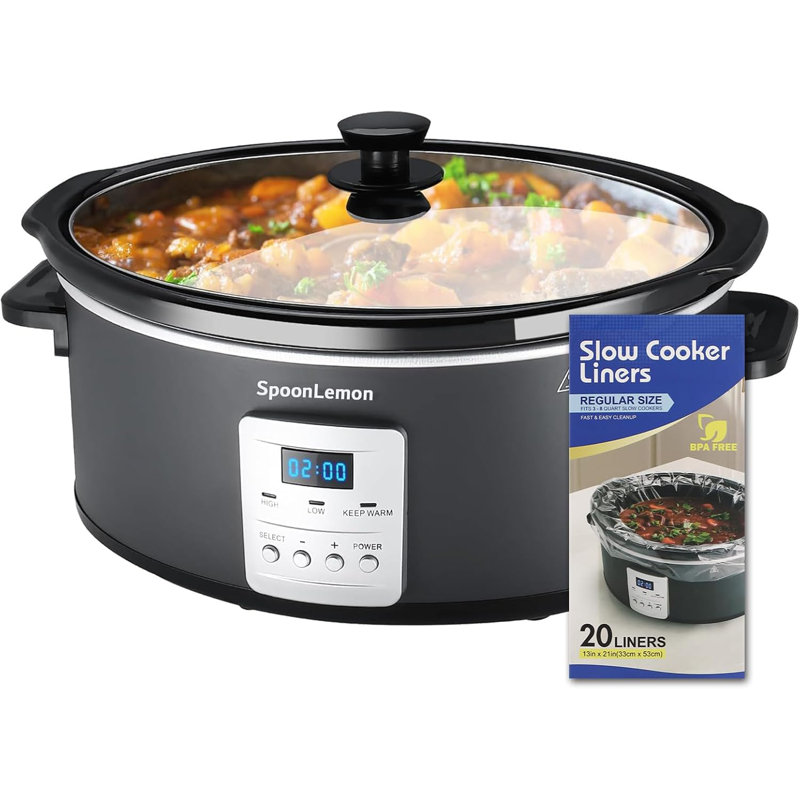 7 Qt. Slow Cooker Electric Programmable Cooker with 20 Count Cooking Liners