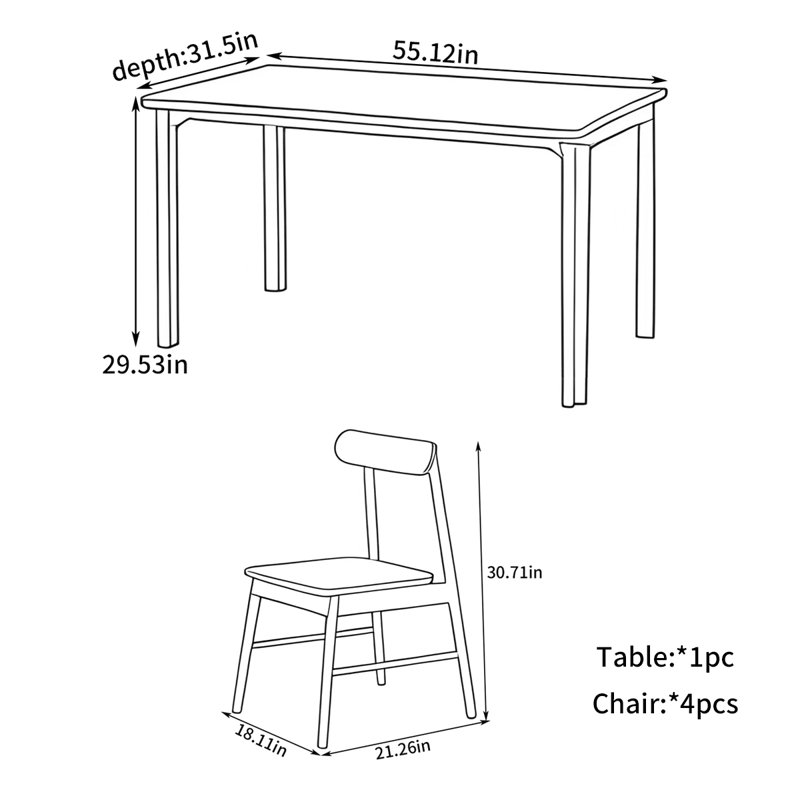 Modern minimalism rectangular dining table, 29.53"H x 55.12"L x 31.5"W