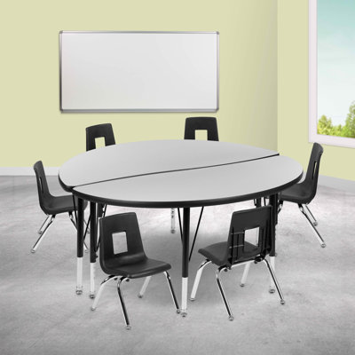 Goddard 47.5" Circle Wave Flexible Laminate Activity Table Set with 14" Student Stack Chairs