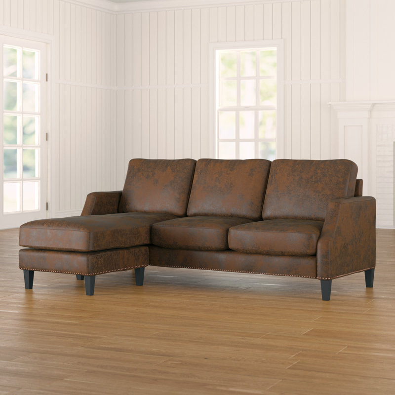 Braxton Upholstered L-Shaped Sectional Reversible, Distressed Brown Polyester