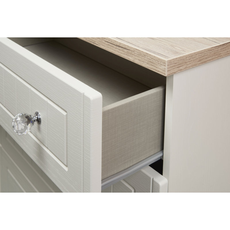Fully Assembled Zenfield 4 Drawer Chest, Cream Ash/Bordeaux Oak