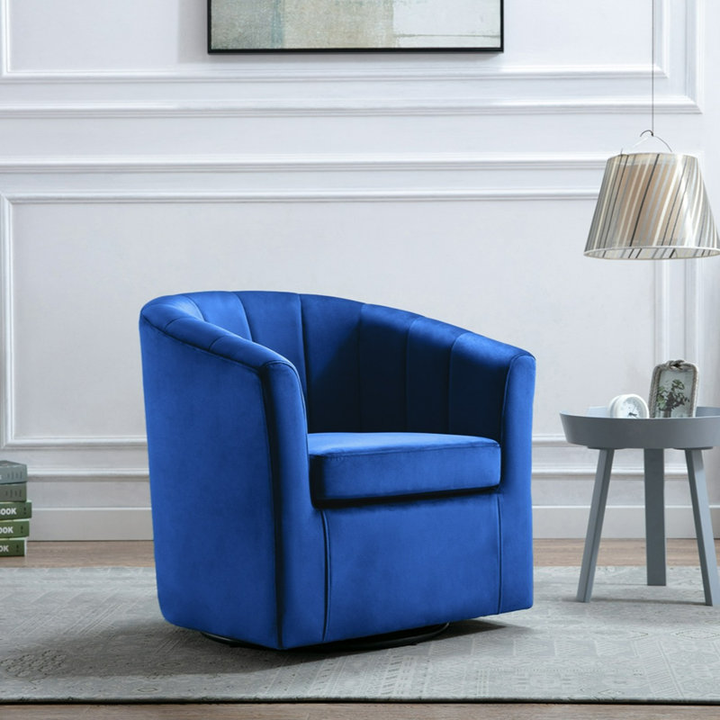 Velvet Swivel Barrel Chair, Blue