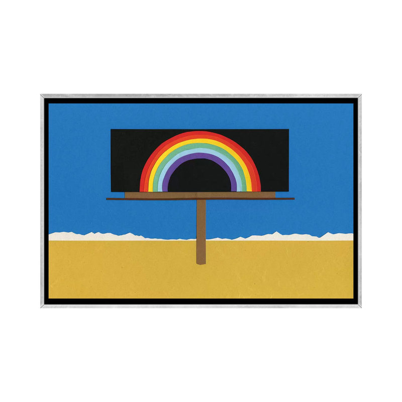 Panneau d'affichage du désert avec arc-en-ciel - reproduction d'art murale - toile encadrée, H 40 po x l 60 po, Argent argent
