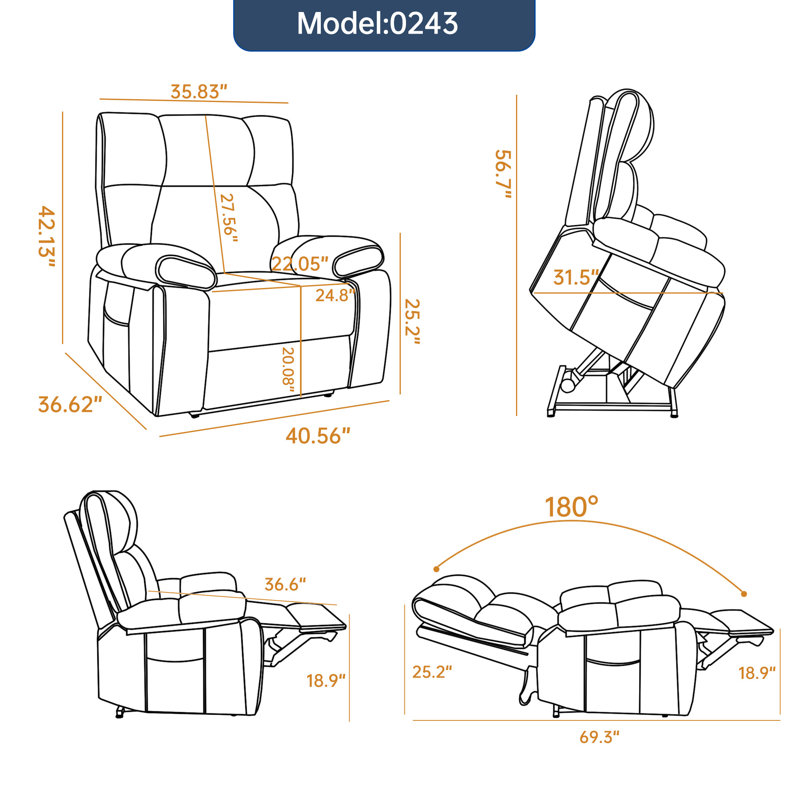 Leatheraire Heat Massage Dual Motor Infinite Position Up To 350 LBS Large Electric Power Lift Recliners With Hidden Cup Holders, Power-Remote, Medium-Firm And Heavy Duty