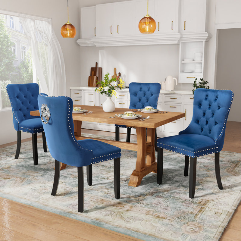 Modern Velvet Dining Chairs Dining Room Chairs Set of 4, Navy, Black