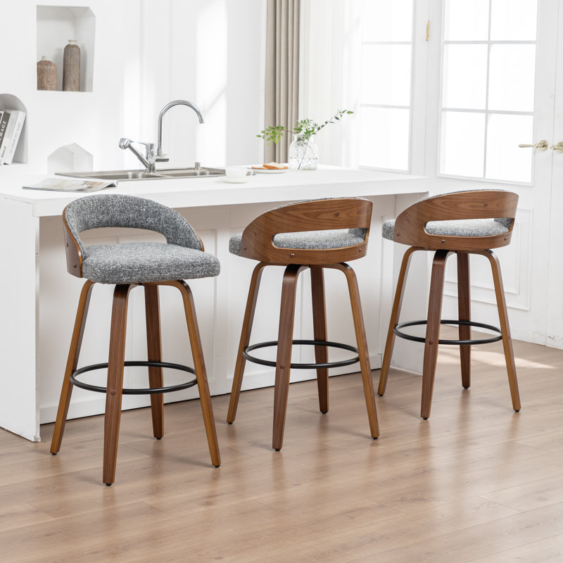 Swivel Upholstered Counter Stool, Grey, Bar Stool (76.2cm Seat Height)
