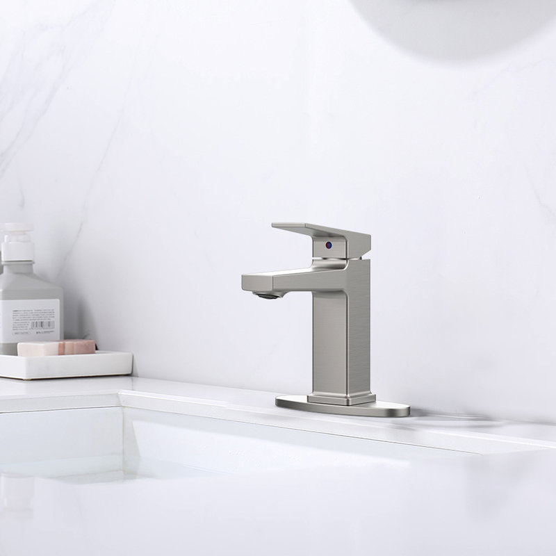 Robinet de lavabo de salle de bain en nickel brossé - 1 poignée à fixation sur le comptoir, aérateur amovible pour le nettoyage du trou