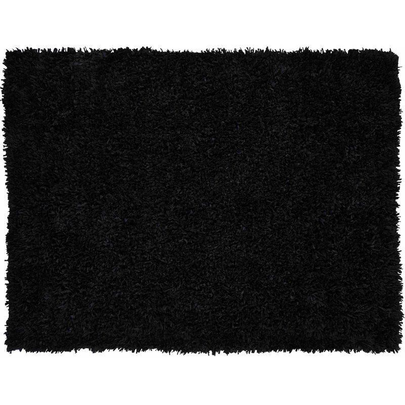 Tapis noir à poils longs fabriqué à la main Zalewski, 5 pi x 7 pi