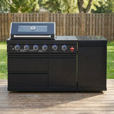 65" W X 25" D X 48" H 2-Piece Modular Outdoor Kitchen Set With 4-Burner Gas Grill, Side Burner,  Storage Cabinet, Granite Countertop