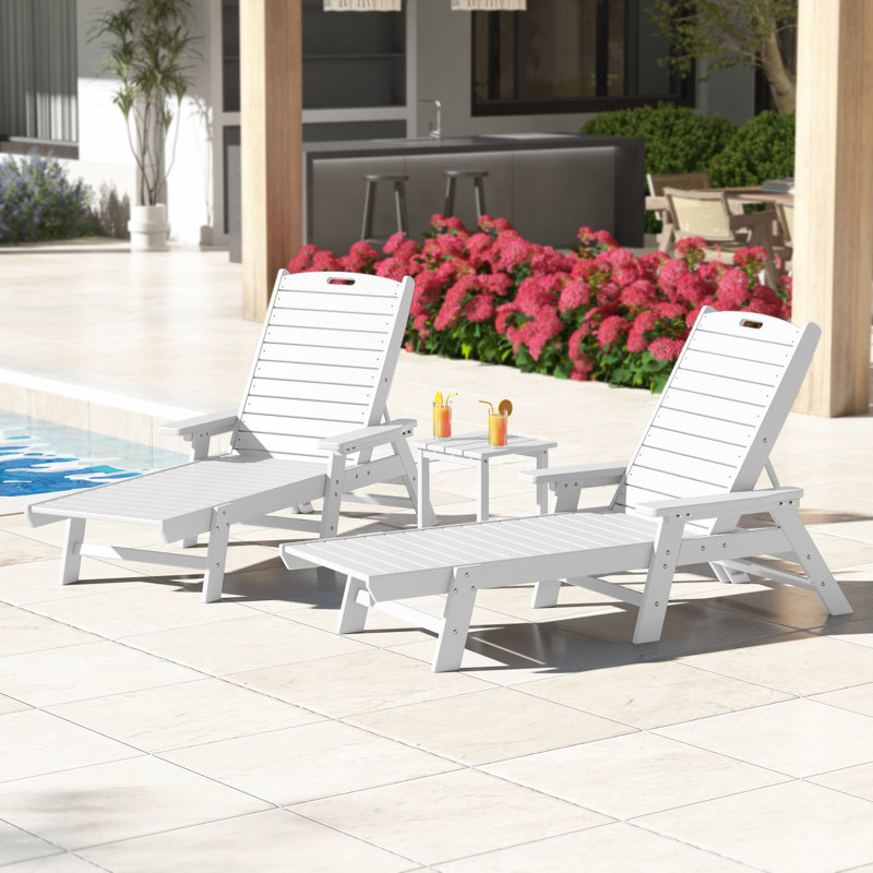 Ensemble de 3 chaises longues inclinables Laguna, Blanc