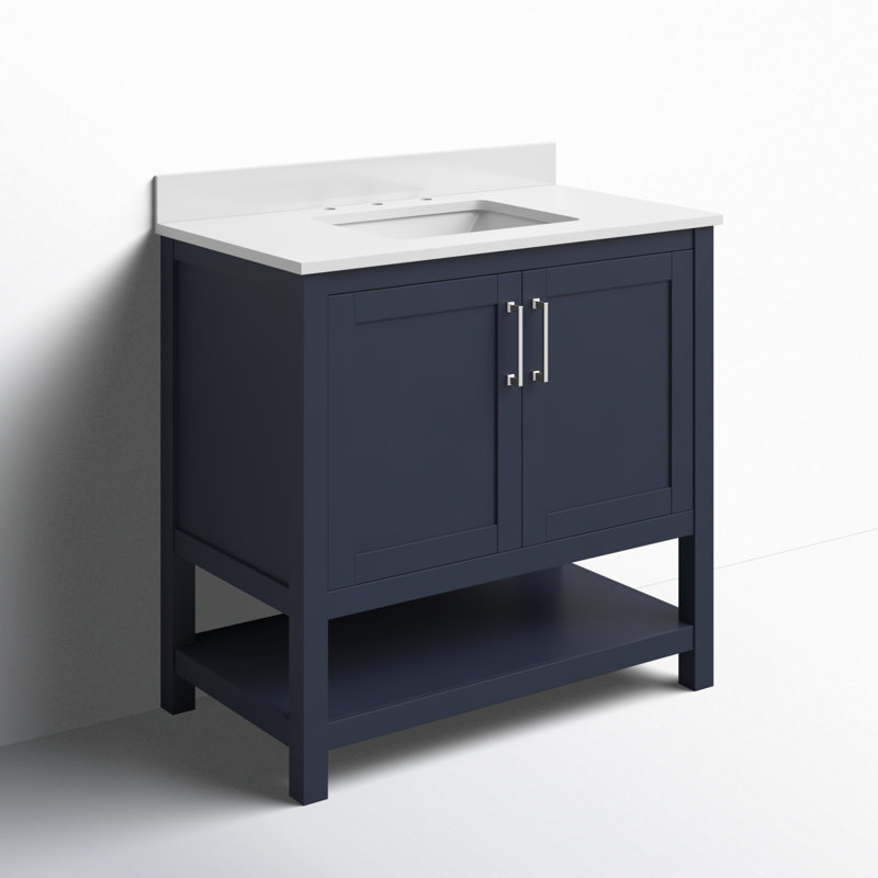 Midnight Blue Freestanding Bathroom Vanity with Marble Top