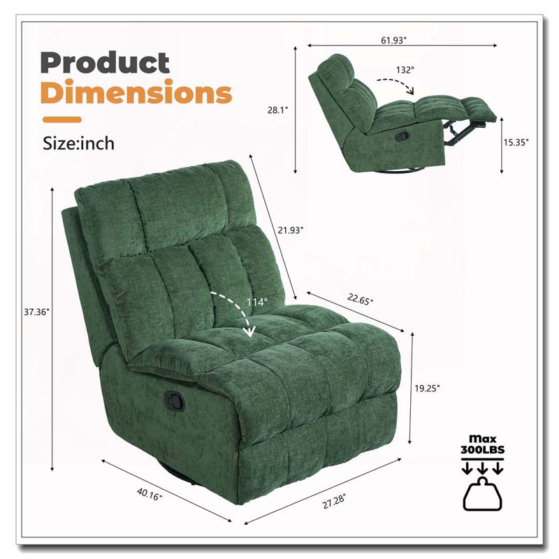 Fauteuil inclinable et pivotant à 360 °, Vert