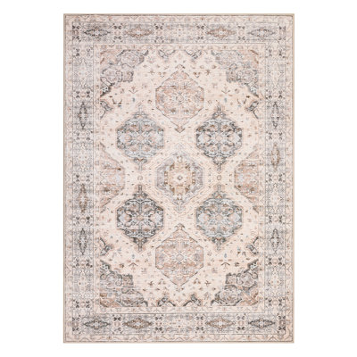 Tapis rétro ultra-mince - Médaillon irrégulier, antidérapant, motif floral - Tapis à poils courts pour le salon, la chambre à coucher, la salle à manger, le décor de ferme