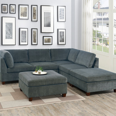 Ensemble de salon modulaire en chenille gris 6 pièces avec canapé en L et canapé d'angle 2X
