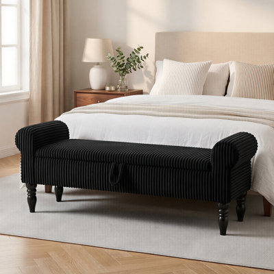 Banc de rangement en velours côtelé noir l 60 po avec rangement pour lit très grand