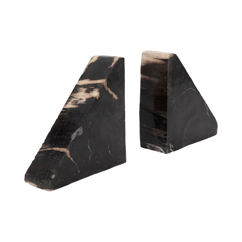 6" Natural Triangular Petrified Wood Bookends - Elegant Home Decor and Office Accessory, Durable Wooden Design, Perfect for Book Lovers, Set of 2