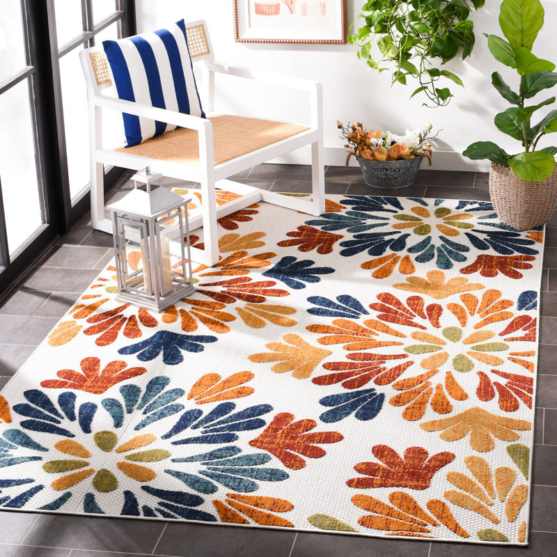 Fuhr Floral Orange/Beige/Blue Indoor / Outdoor Area, Rectangle 9' x 12'