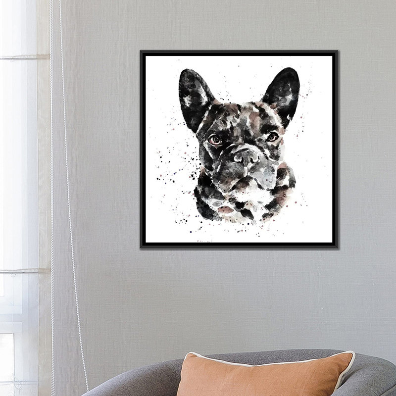 « Black Frenchie » par Edwatercolours-impression, Pas de tapis, H 26 po x l 26 po x P 1,5 po, Toile avec cadre noir
