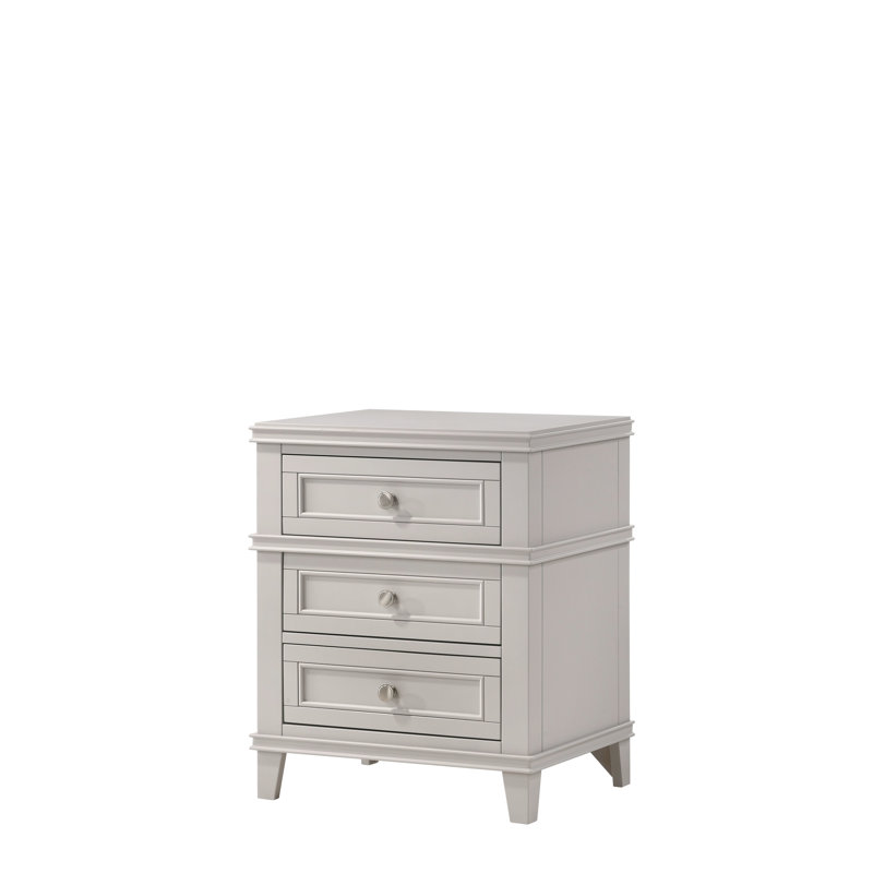 Table de chevet 3 tiroirs avec combinaison - bois massif gris et 3 accessoires
