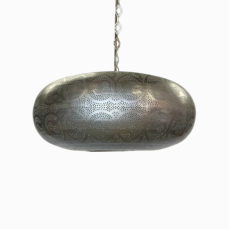 Handcrafted Silver Moroccan Pendant Light, Silver