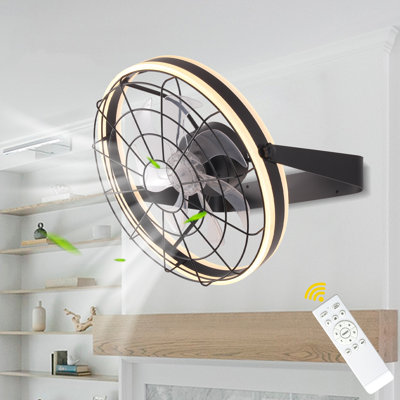 Ventilateur de plafond mural moderne noir de 22 pouces avec lumière et télécommande, ventilateur en cage avec tête inclinable réglable