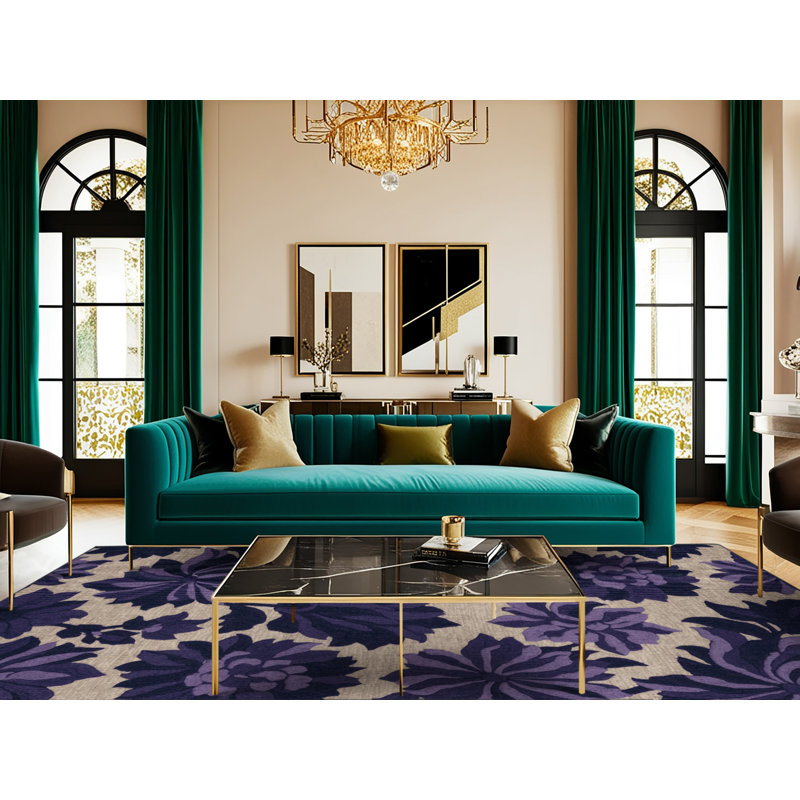  Tapis lavable avec fleurs et légumes violets, Rond 4 pi