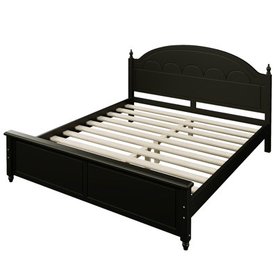 Wooden Bed Frame with Arched Headboard and Classic Design