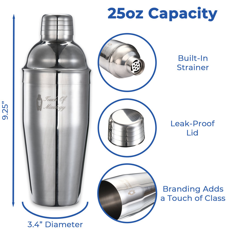 Shaker à cocktail 25 oz (750 ml) en acier inoxydable avec crépine Touch of Mixology