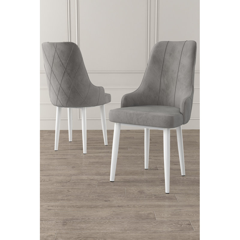 Ensemble de chaises modernes (2 pièces), gris et blanc, 18,1 po x 37,4 po x 16,5 po | Structure 100% métal avec tissu BabyFace, mousse 22 pour le dossier et 28 mousse pour le siège | Élégant et confortable pour la salle à manger ou le salon