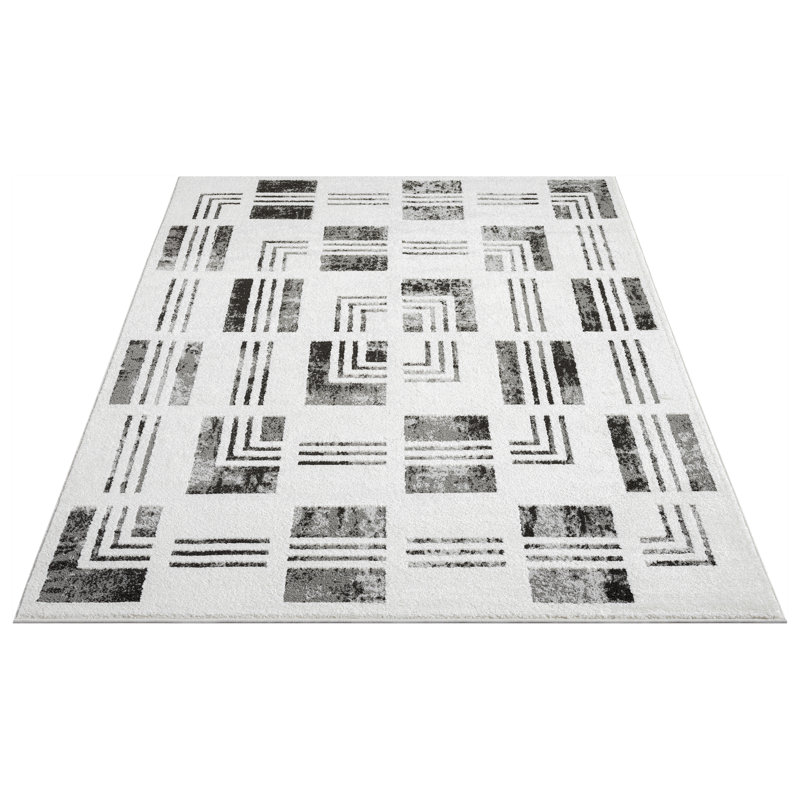 Tapis géométrique à motif à carreaux gris crème Abani Rugs Olessja Collection NOM140A, Rectangulaire 2 pi x 3 pi