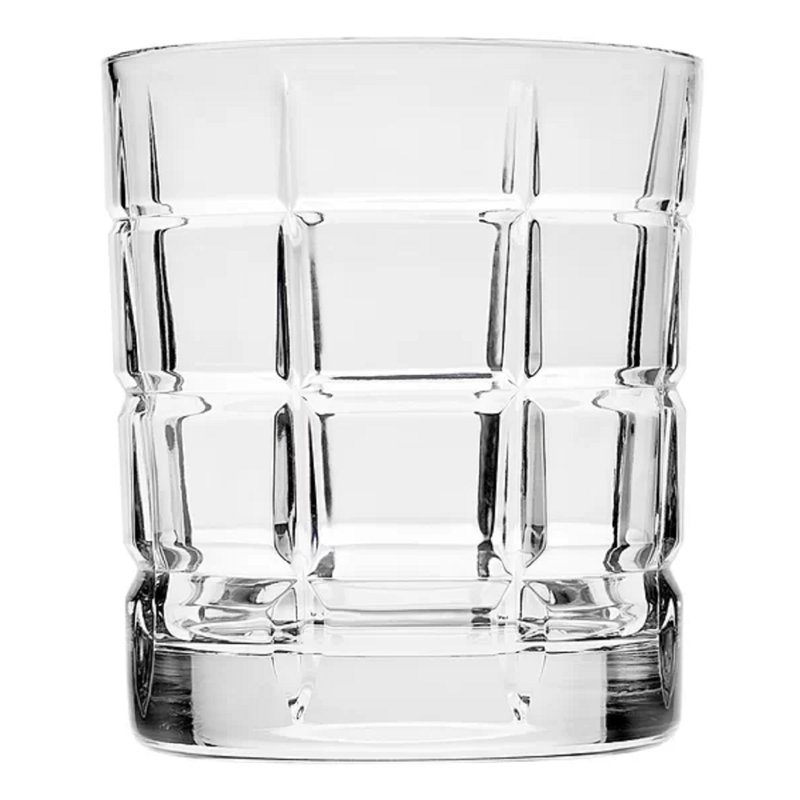 Plaid Pattern Clear Glass Whiskey Tumblers, Set of 4, 13.5 oz