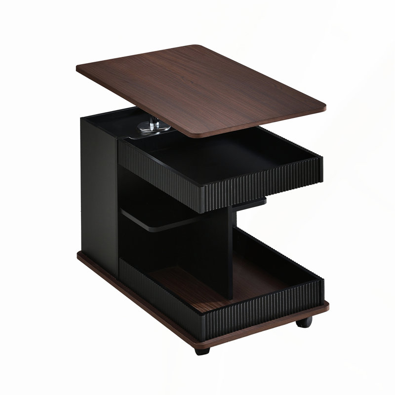 Table de bout réglable avec roulettes, table d'appoint moderne multifonctionnelle avec plateau relevable, plateau tournant à 360 ° et espace de rangement pour le salon, petit espace
