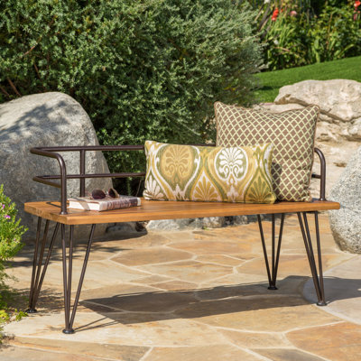 Banc de patio en bois avec support en métal - 47,81 x 17,77 x 26,53 po, 26,78 lb, fabriqué en métal rustique et 48 po x 18 po 26 po