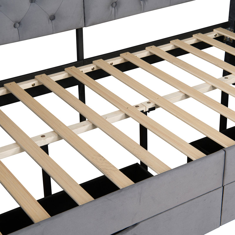 Upholstered Daybed With Storage Drawers And USB Ports, Gray