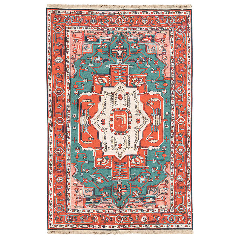 Tapis vert et rouge noué à la main de haute qualité