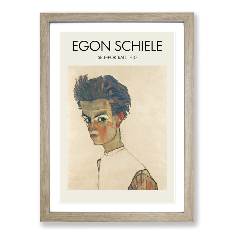 Self Portrait Vol.6 by Egon Schiele - Picture Frame Painting, 48cm H x 36cm W x 2cm D, Oak