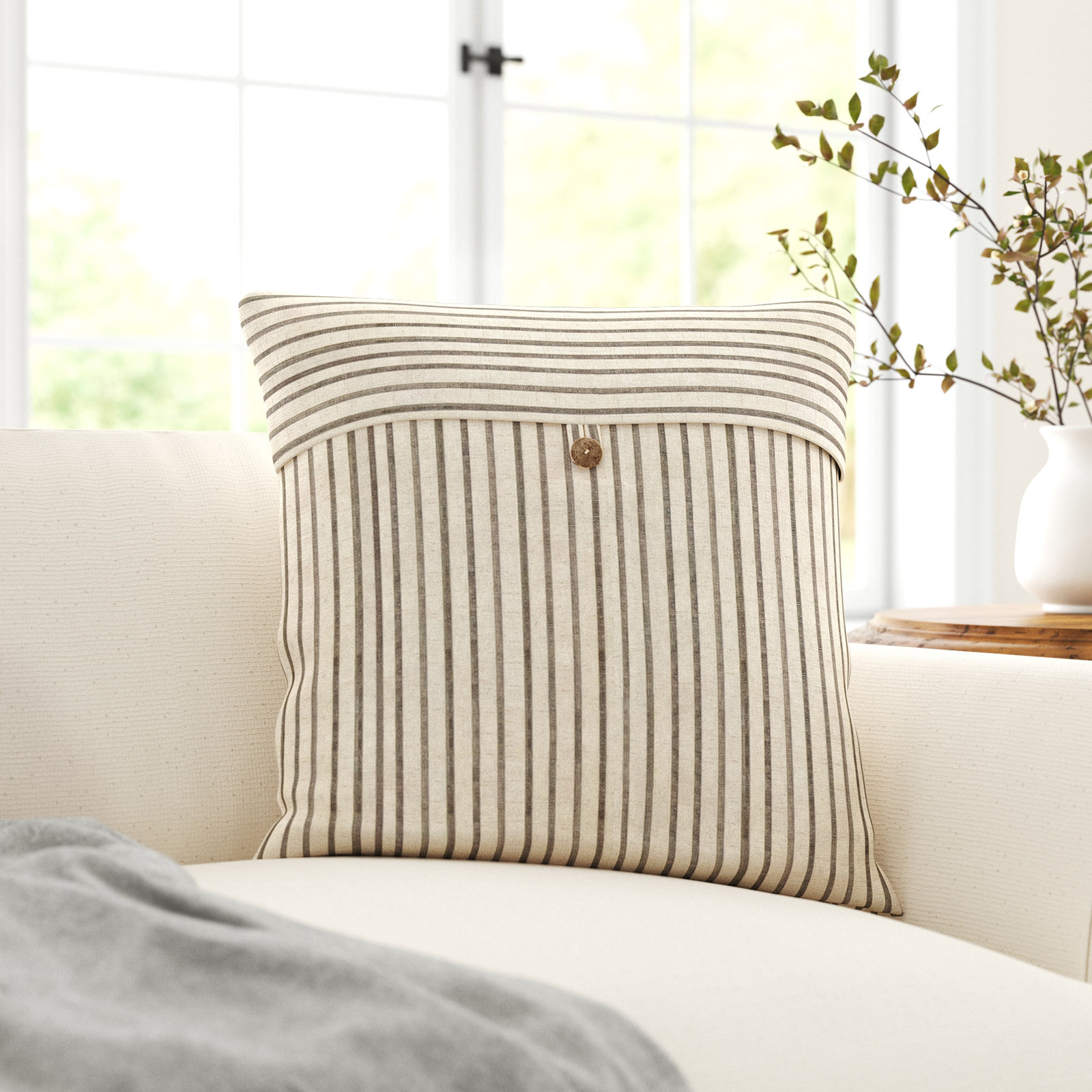 Andover Buttons Cotton Pillow Cover, 20" x 20", Down Fill