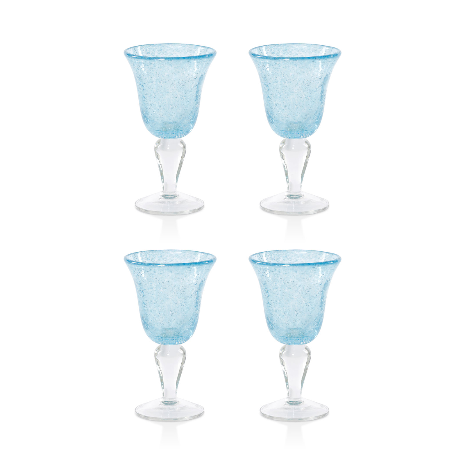 Antibes Bubble Wine Glasses, Set of 4, Blue with Clear Base