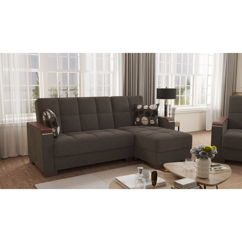 Canapé-lit modulaire et méridienne réversible en L Legacy X avec sièges de rangement pour le salon, Gris chenille