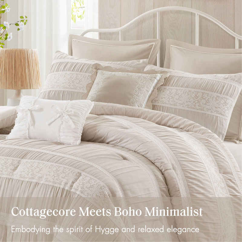 Ensemble d'édredon 7 pièces jacquard, King Comforter + 6 Additional Pieces, Neutral