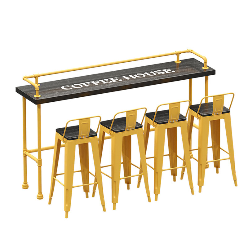 Karez Solid Wood Top Trestle Dining Set, Yellow, Yellow/Black, 5