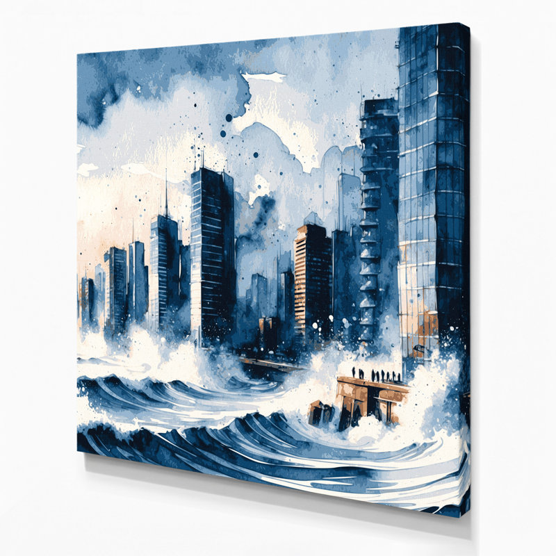 Coastal Urban Seaside Grey Canvas Wall Art, 8" H x 8" W