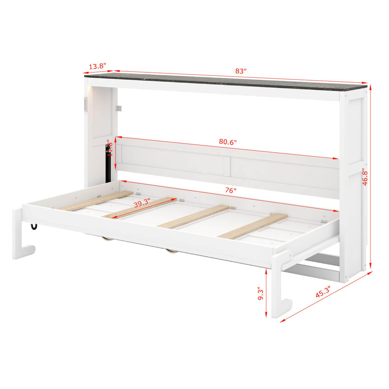 Lit escamotable simple avec DEL, Blanc / Brun