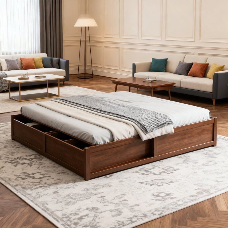 Lit plateforme très grand en bois antique