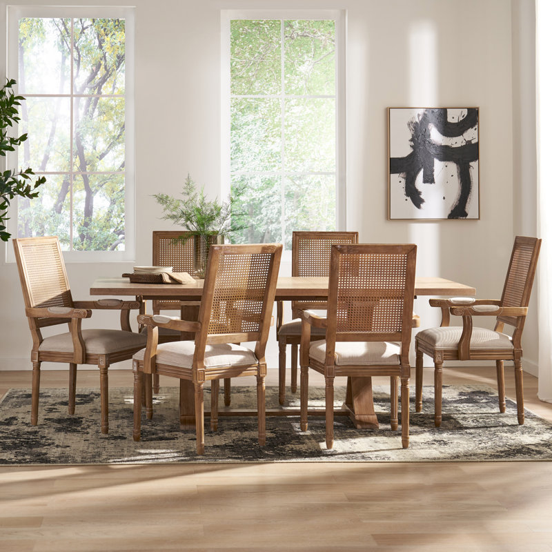Ensemble de salle à manger en tissu et bois d'hévéa Hoskin, Naturel, Beige