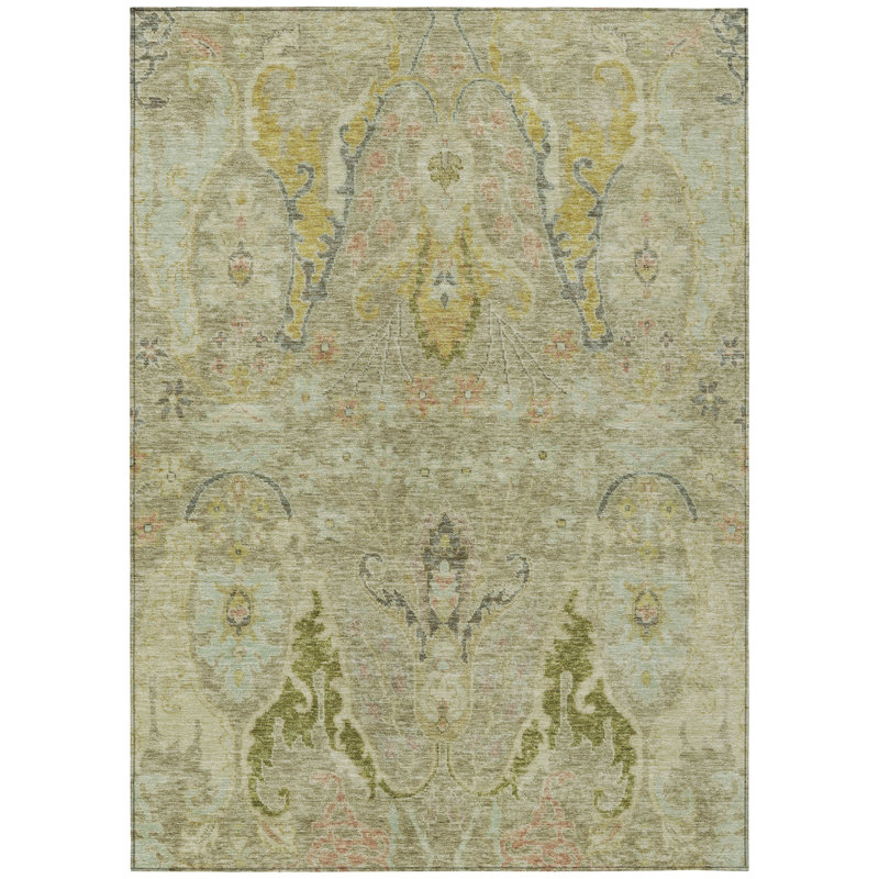 Machine Washable Indoor/Outdoor Xhevrie Khaki Rug, Rectangle 9' x 12'