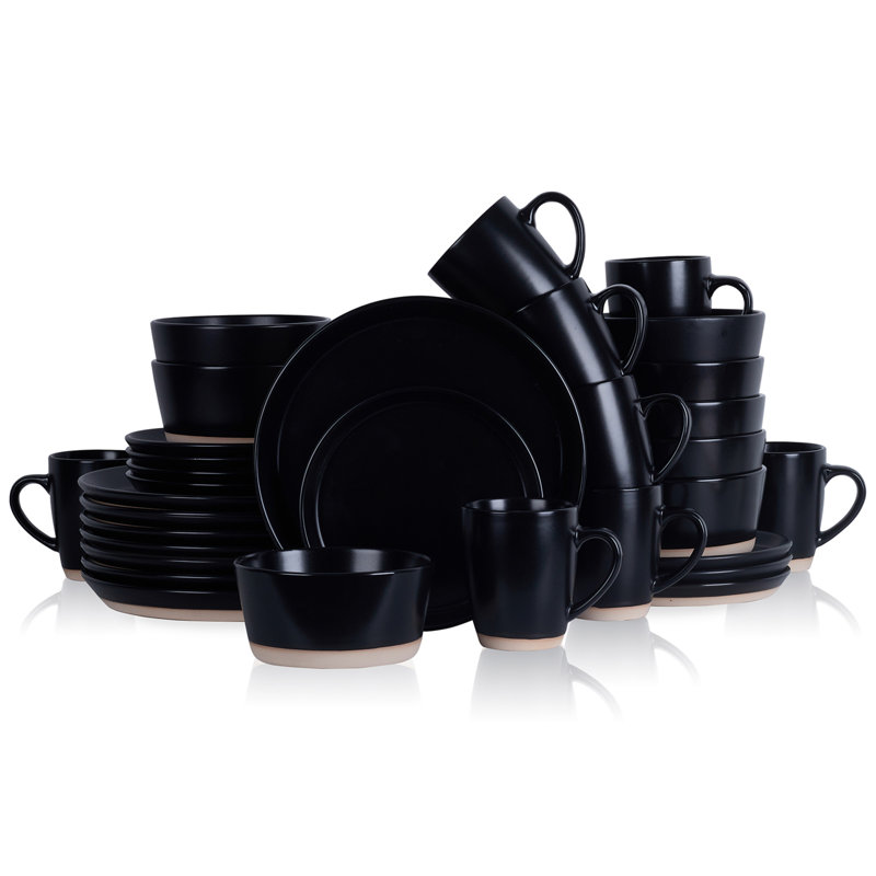 Black Ceramic 32-Piece Dinnerware Set, Service for 8