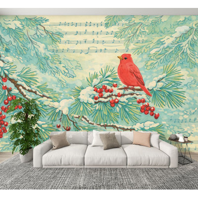 Papier peint à peler et coller, feuilles de musique enneigées, peinture murale des Fêtes, H 100 po x l 144 po, papier peint amovible en PVC, adhésif mural pour chambre à coucher, bureau à domicile