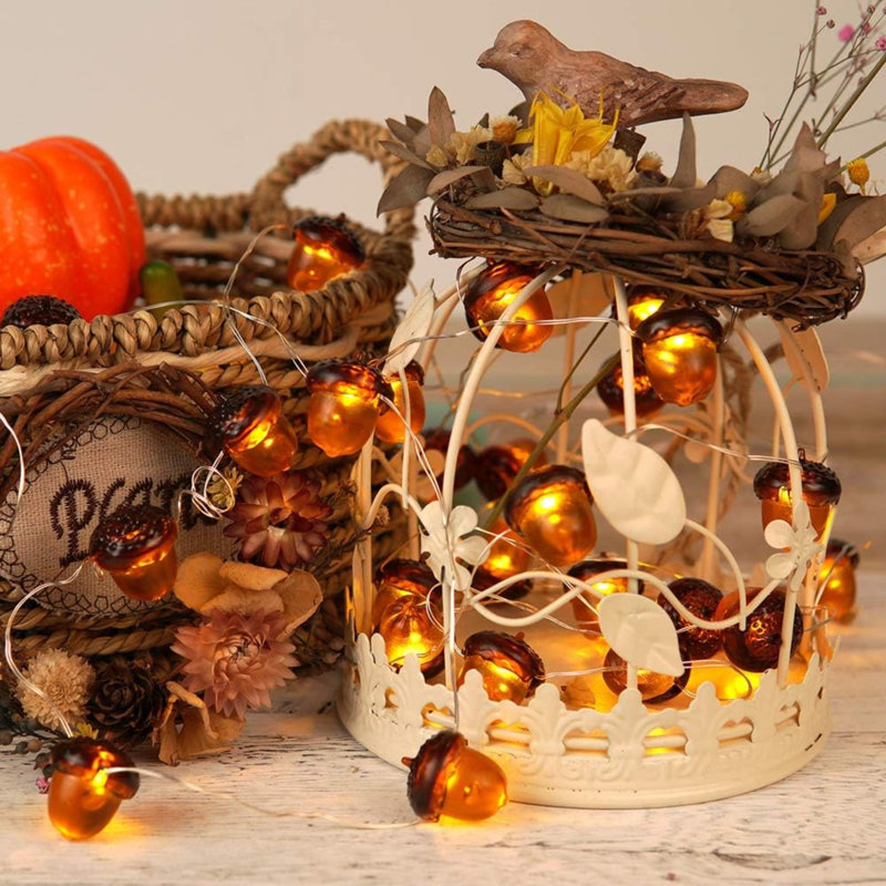 Décorations d'automne en forme de guirlande 3D avec lumières et guirlande à piles avec télécommande et minuterie 10 pi 30 Leds